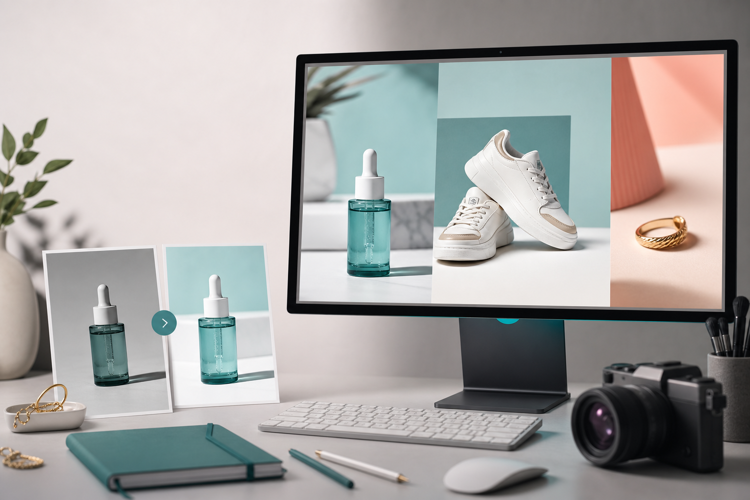AI ecommerce product photo enhancement workspace